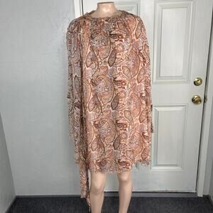 Karen Walker Silk Dress US 10 UK 14 Long sleeve Paisley Floral Ruffle Layered E5